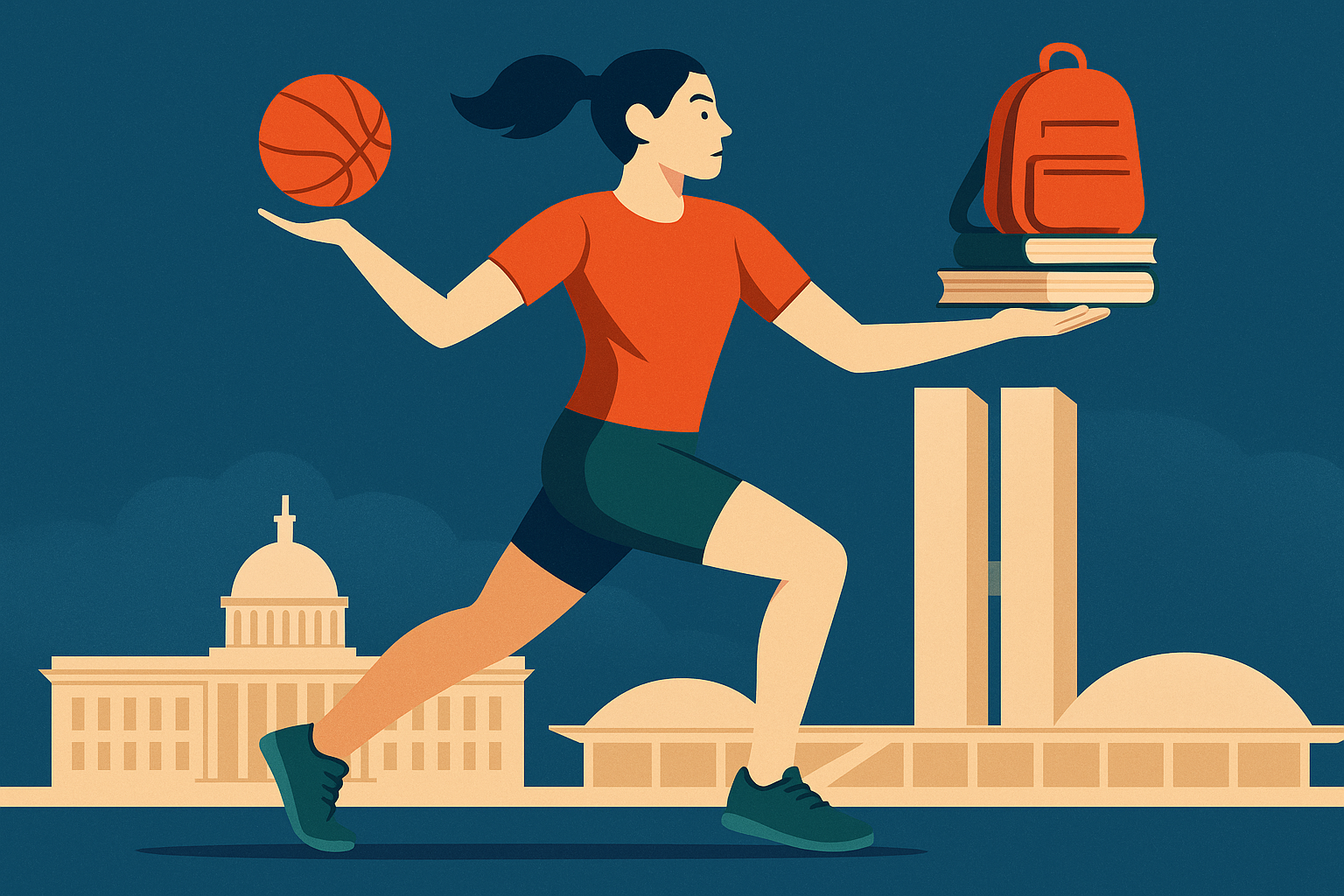 Atleta equilibra bola, livros e mochila; projeto câmara prevê aumento na Câmara.