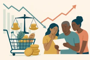 Cesta de compras e balança ilustram o INPC registra deflação 01 e a alta acumulada no orçamento.