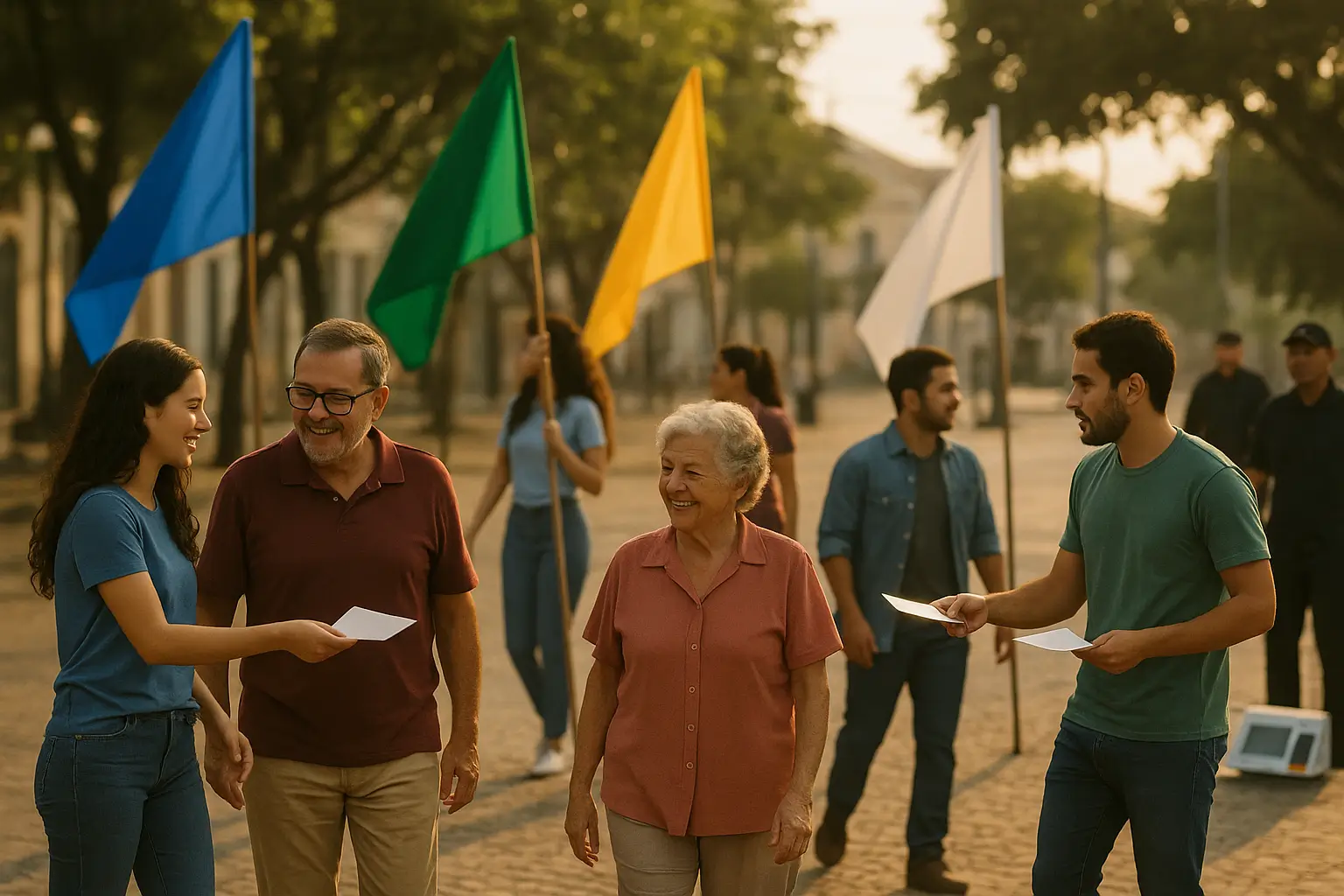 Praça brasileira com eleitores e voluntários na campanha eleitoral 2026 começa neste domingo