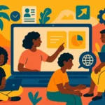 Ilustração de jovens em capacitação digital; programa gratuito abre 500 vagas no Maranhão.