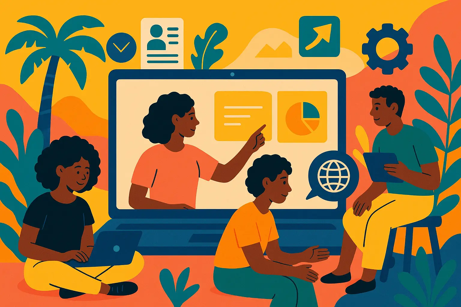 Ilustração de jovens em capacitação digital; programa gratuito abre 500 vagas no Maranhão.